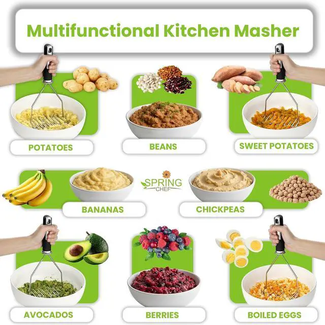 Alt view image 6 of 7 - Spring Chef Stainless Steel Potato Masher, Heavy Duty Mashed Potato Smasher | Fruit & Food Smasher For Avocado, Banana, Eggs - Bean Smasher Tool - Durable Metal Mashing Kitchen Tool, Dishwasher Safe