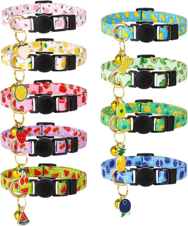 Main image of 9 Pack Breakaway Cat Collars with Bells Fruit Pendants | Adjustable Safety Fruit Cat Collar with Bell Ideal for Girl Boy Cats