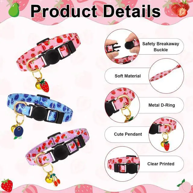 Alt view image 2 of 7 - 9 Pack Breakaway Cat Collars with Bells Fruit Pendants | Adjustable Safety Fruit Cat Collar with Bell Ideal for Girl Boy Cats