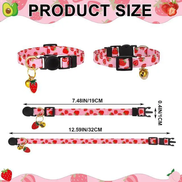 Alt view image 3 of 7 - 9 Pack Breakaway Cat Collars with Bells Fruit Pendants | Adjustable Safety Fruit Cat Collar with Bell Ideal for Girl Boy Cats