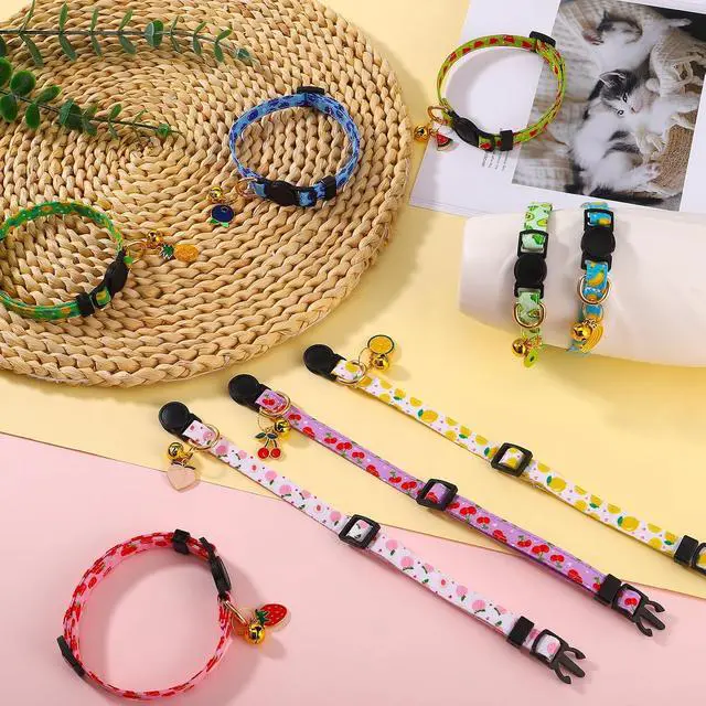 Alt view image 7 of 7 - 9 Pack Breakaway Cat Collars with Bells Fruit Pendants | Adjustable Safety Fruit Cat Collar with Bell Ideal for Girl Boy Cats