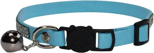 Alt view image 2 of 7 - Rhinestones Cat Collars - Adjustable Bling Pet Collars with Breakaway Safety, Bells - Soft Velvet for Cats & Small Dogs (Blue)