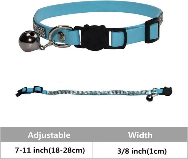 Alt view image 3 of 7 - Rhinestones Cat Collars - Adjustable Bling Pet Collars with Breakaway Safety, Bells - Soft Velvet for Cats & Small Dogs (Blue)