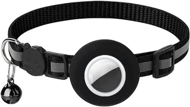 Main image of Breakaway AirTag Cat Collar with Reflective Strip, Compatible with AirTag Lightweight and Adjustable Kitten Collar for Boy and Girl Kittens, Includes Safety Release Buckle and Bell (Black)
