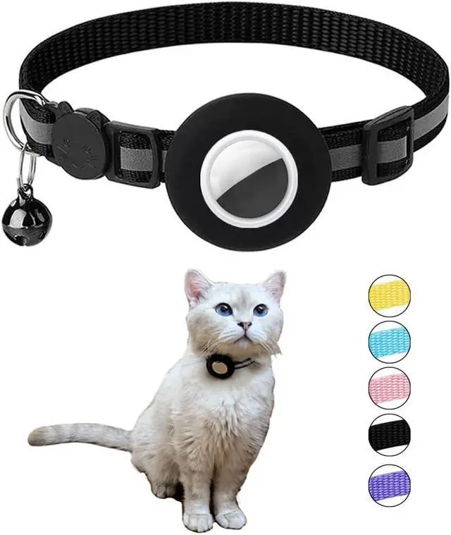 Alt view image 2 of 5 - Breakaway AirTag Cat Collar with Reflective Strip, Compatible with AirTag Lightweight and Adjustable Kitten Collar for Boy and Girl Kittens, Includes Safety Release Buckle and Bell (Black)