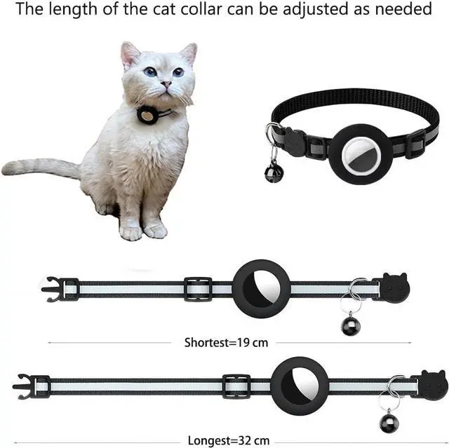 Alt view image 4 of 5 - Breakaway AirTag Cat Collar with Reflective Strip, Compatible with AirTag Lightweight and Adjustable Kitten Collar for Boy and Girl Kittens, Includes Safety Release Buckle and Bell (Black)