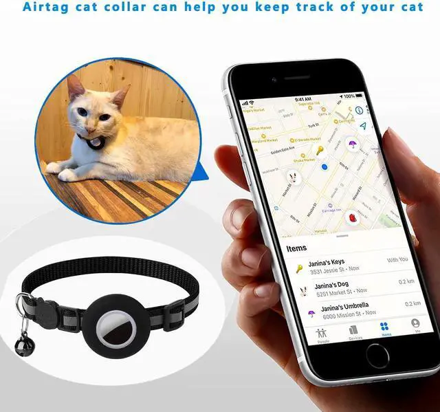 Alt view image 3 of 5 - Breakaway AirTag Cat Collar with Reflective Strip, Compatible with AirTag Lightweight and Adjustable Kitten Collar for Boy and Girl Kittens, Includes Safety Release Buckle and Bell (Black)