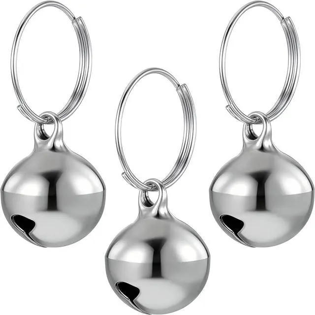Main image of 3 Pack Silver Dog Collar Bell, Pet Bells for Dog Cat Metal Puppy Hanging Ring Bells with Ring Stainless Steel Anti-Lost Training Bell, Collar LoudBell for Cat Collars Pet Pendant Accessories 1/2-In