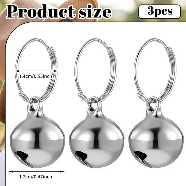 Alt view image 2 of 7 - 3 Pack Silver Dog Collar Bell, Pet Bells for Dog Cat Metal Puppy Hanging Ring Bells with Ring Stainless Steel Anti-Lost Training Bell, Collar LoudBell for Cat Collars Pet Pendant Accessories 1/2-In