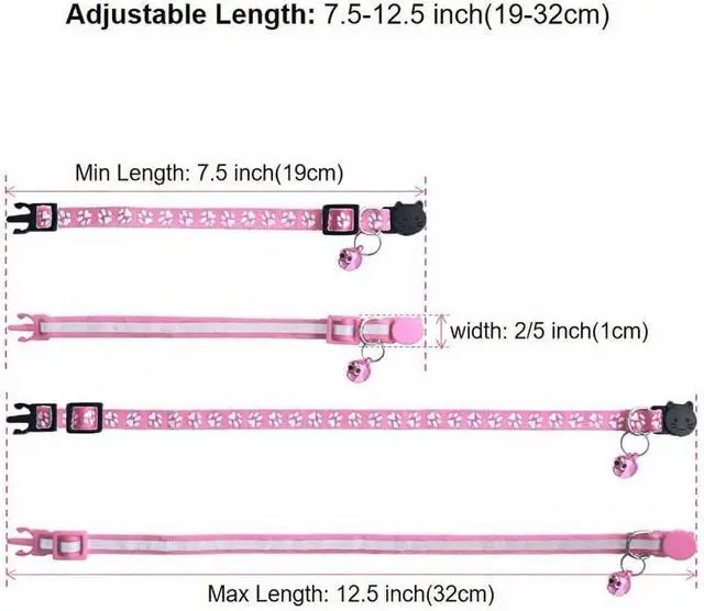 Alt view image 2 of 5 - 2 Pack Breakaway Cat Collars with Bells, Reflective Design and Claw Print Design, Safety Buckle Kitten Collars Adjustable from 7.5 to 12.5 Inches (Pink)