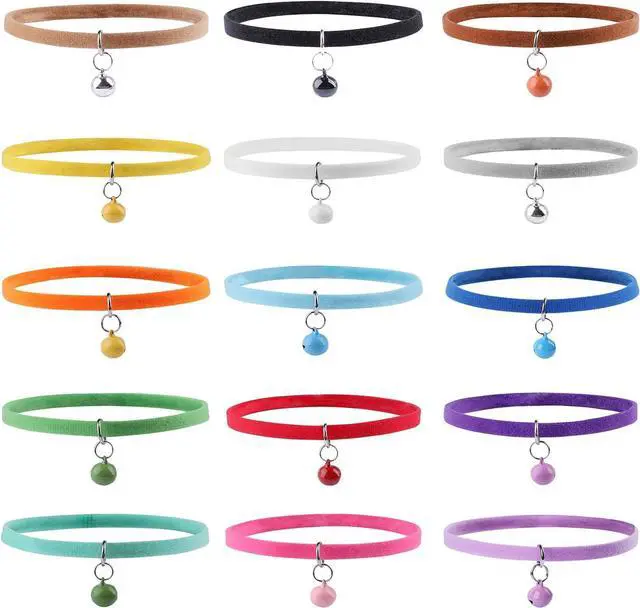 Main image of Whaline Kitten Puppy Collar with Bell Multicolor Double-Sided Soft Plush Whelping Pet ID Collars for Small Newborn Puppies Kitten Cat Dog, 15pcs