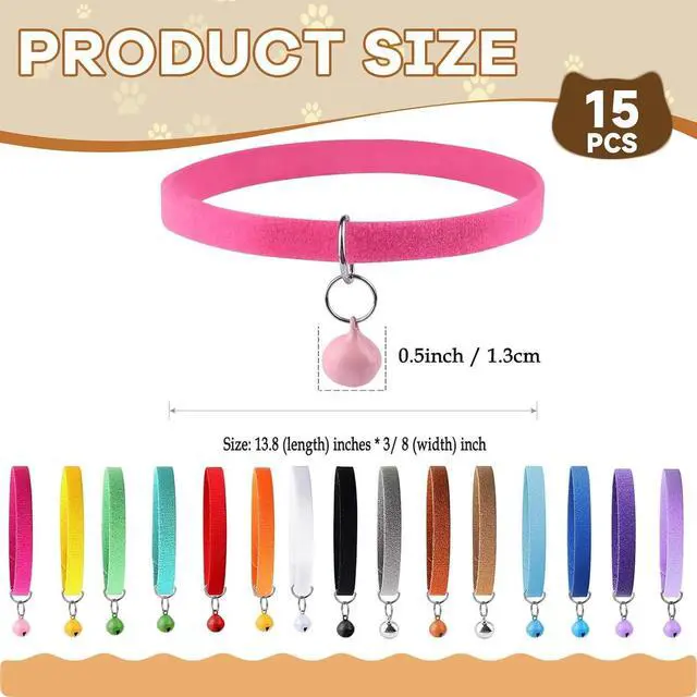Alt view image 3 of 7 - Whaline Kitten Puppy Collar with Bell Multicolor Double-Sided Soft Plush Whelping Pet ID Collars for Small Newborn Puppies Kitten Cat Dog, 15pcs