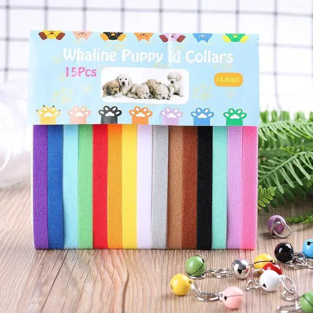 Alt view image 6 of 7 - Whaline Kitten Puppy Collar with Bell Multicolor Double-Sided Soft Plush Whelping Pet ID Collars for Small Newborn Puppies Kitten Cat Dog, 15pcs