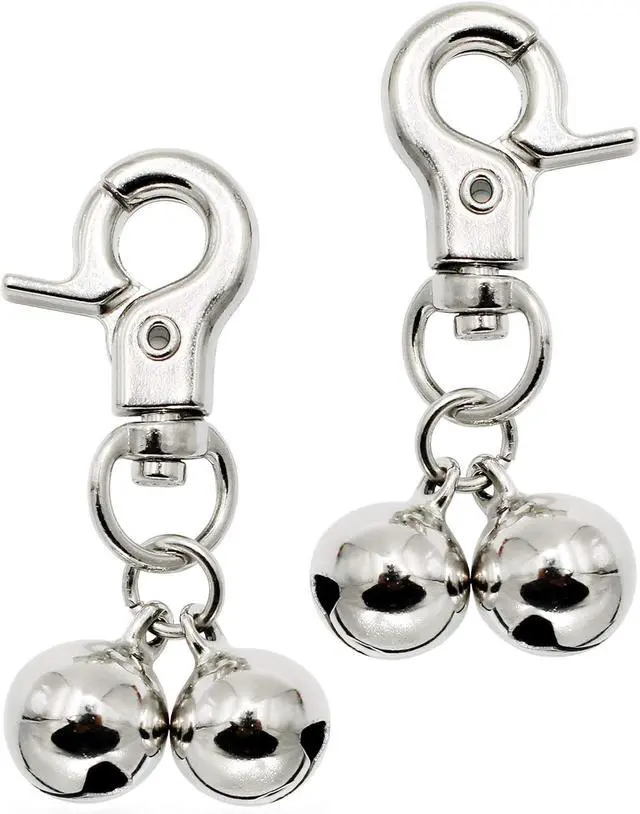 Main image of Bells for Dog Collars - 2 Pack Stainless Steel Bell Necklace for Dogs & Cat - Pet Pendant Accessories Training Collar Charm with Heavy Duty Snap Clips, Silver Christmas Gift