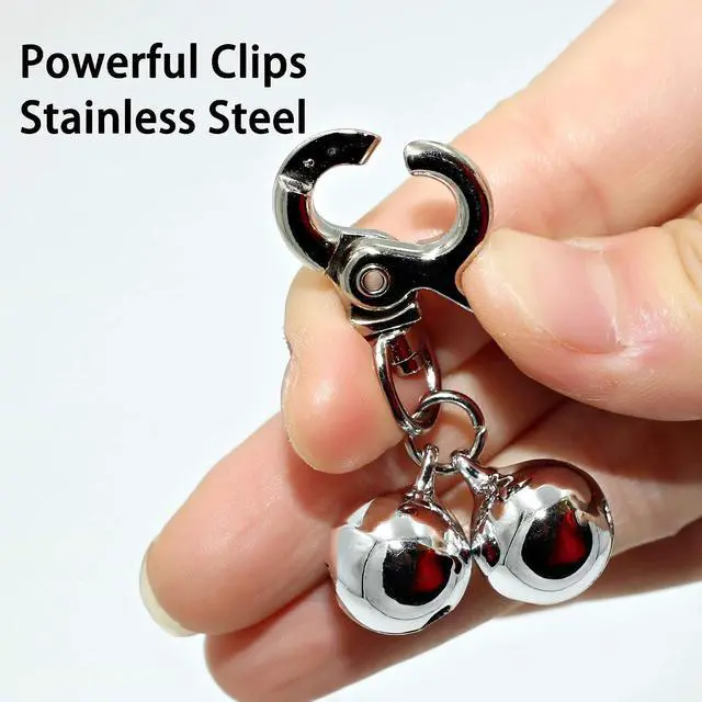 Alt view image 2 of 7 - Bells for Dog Collars - 2 Pack Stainless Steel Bell Necklace for Dogs & Cat - Pet Pendant Accessories Training Collar Charm with Heavy Duty Snap Clips, Silver Christmas Gift