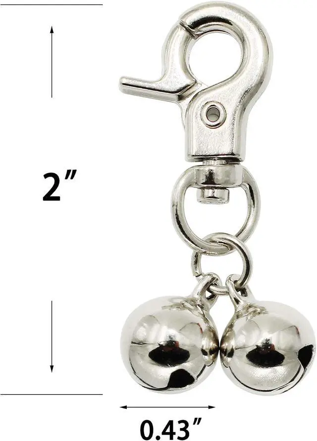 Alt view image 3 of 7 - Bells for Dog Collars - 2 Pack Stainless Steel Bell Necklace for Dogs & Cat - Pet Pendant Accessories Training Collar Charm with Heavy Duty Snap Clips, Silver Christmas Gift
