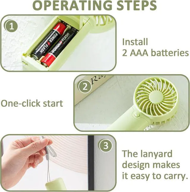 Alt view image 3 of 7 - Portable Handheld Fan, AAA Battery Powered Mini Fan, No Charging Needed, Quiet Personal Cooling Fan Lightweight Small Fan (green)