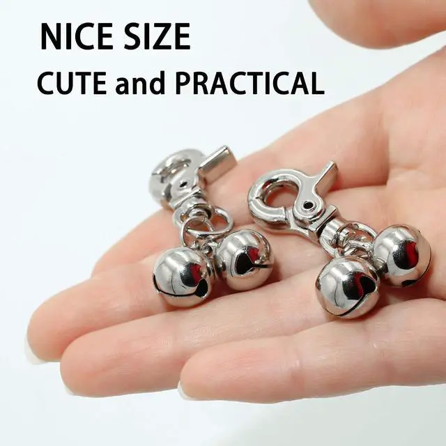 Alt view image 4 of 7 - Bells for Dog Collars - 2 Pack Stainless Steel Bell Necklace for Dogs & Cat - Pet Pendant Accessories Training Collar Charm with Heavy Duty Snap Clips, Silver Christmas Gift