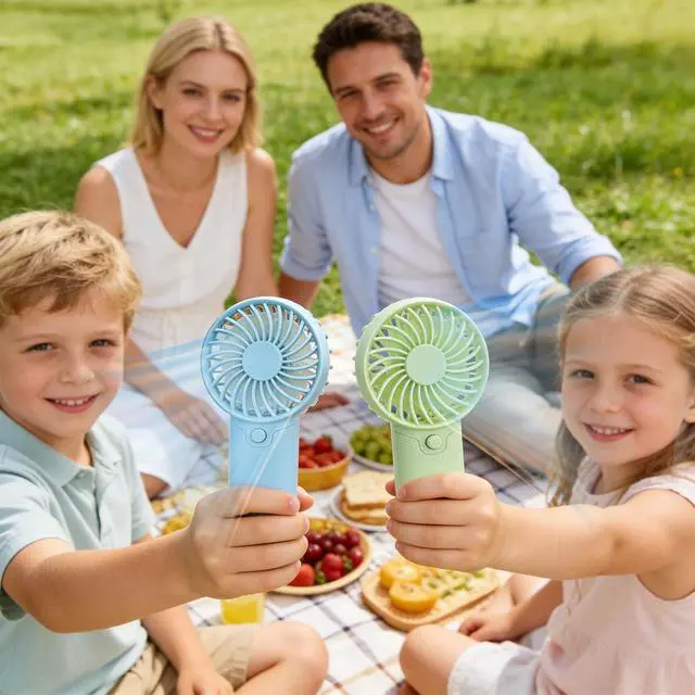 Alt view image 7 of 7 - Portable Handheld Fan, AAA Battery Powered Mini Fan, No Charging Needed, Quiet Personal Cooling Fan Lightweight Small Fan (green)
