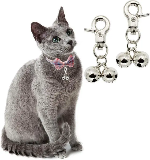 Alt view image 7 of 7 - Bells for Dog Collars - 2 Pack Stainless Steel Bell Necklace for Dogs & Cat - Pet Pendant Accessories Training Collar Charm with Heavy Duty Snap Clips, Silver Christmas Gift