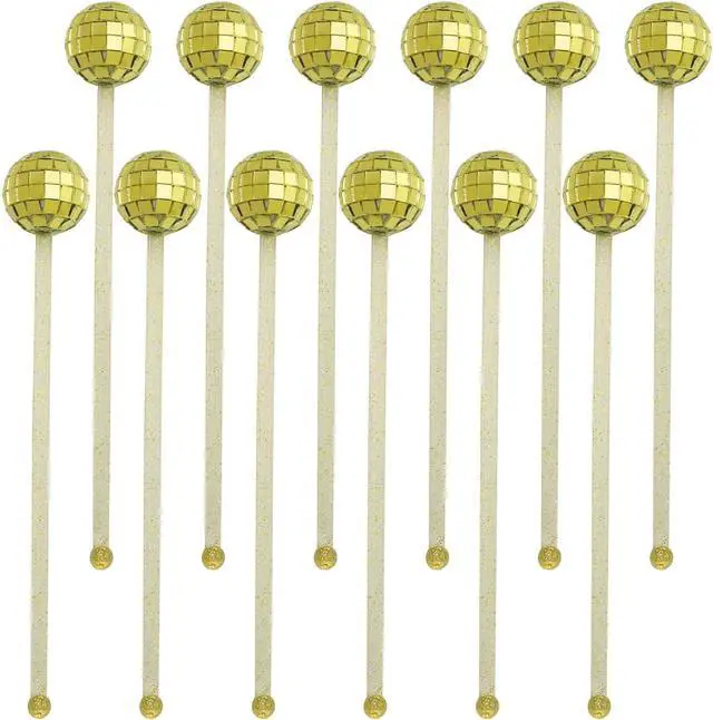 Alt view image 2 of 7 - XGNG 12PCS Gold Cocktail Stirrers Disco Ball Drink Stirrers Cocktail Disco Ball Swizzle Sticks Glitter Drink Stirrers for Last Disco Bachelorette Wedding Bar Party