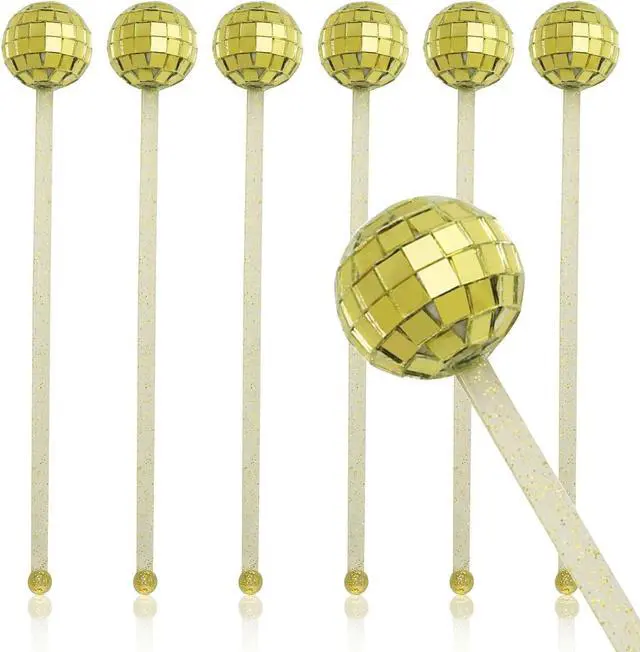 Main image of XGNG 12PCS Gold Cocktail Stirrers Disco Ball Drink Stirrers Cocktail Disco Ball Swizzle Sticks Glitter Drink Stirrers for Last Disco Bachelorette Wedding Bar Party