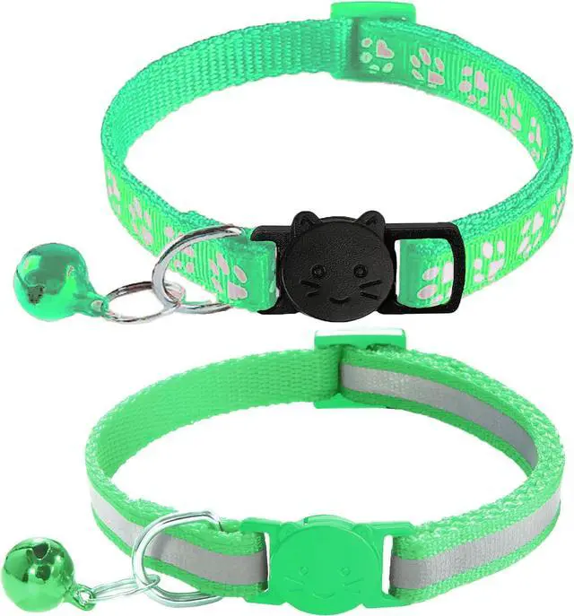 Main image of 2 Pack Cat Collars - Reflective, Breakaway Design with Bells, Adjustable from 7.5 to 12.5 Inches, Ideal Kitten Collar for Both Girls & Boys (Light Green)