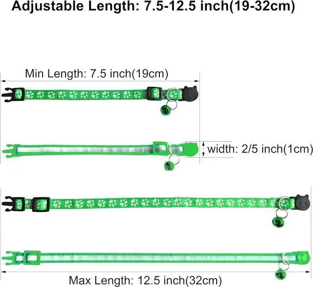 Alt view image 2 of 5 - 2 Pack Cat Collars - Reflective, Breakaway Design with Bells, Adjustable from 7.5 to 12.5 Inches, Ideal Kitten Collar for Both Girls & Boys (Light Green)
