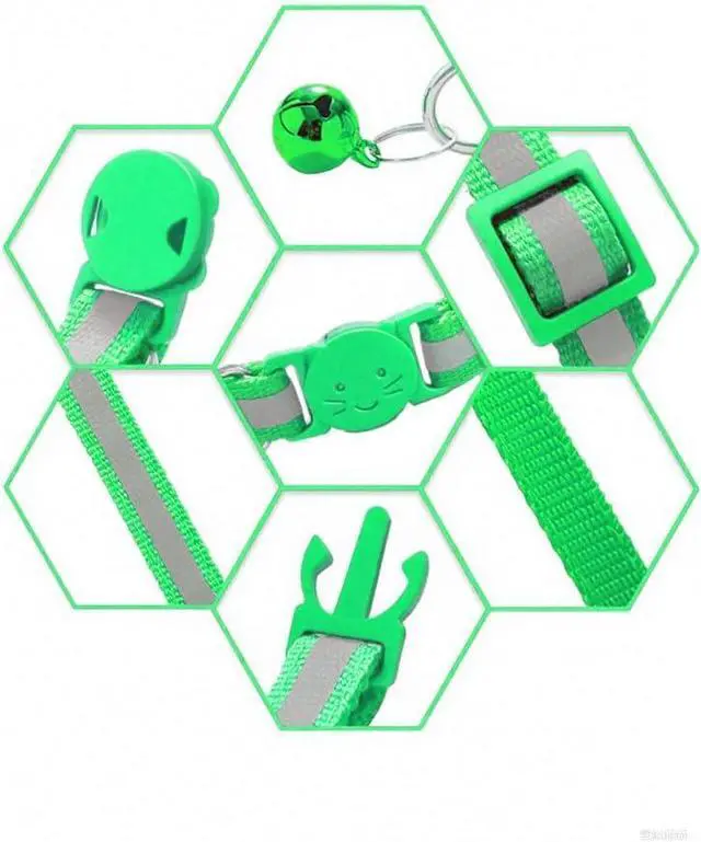 Alt view image 5 of 5 - 2 Pack Cat Collars - Reflective, Breakaway Design with Bells, Adjustable from 7.5 to 12.5 Inches, Ideal Kitten Collar for Both Girls & Boys (Light Green)
