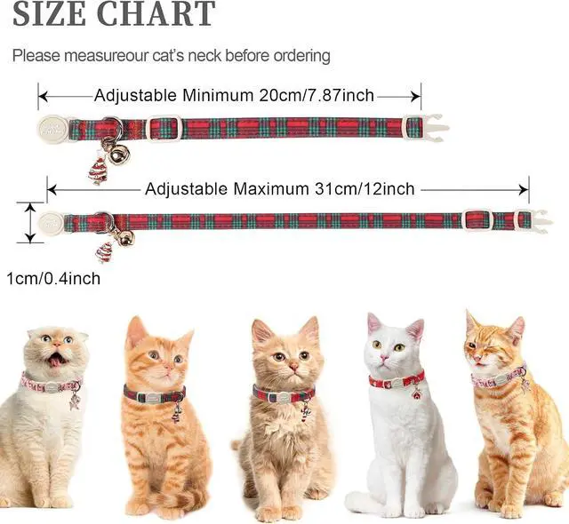 Alt view image 4 of 6 - Unique style paws 2 Pack Christmas Kitten Collar Breakaway with Bell&Pendant, Adjustable Safety Red Green Scottish Plaid Cat Cotton Collar for Girl Boy Cat and Small Pet