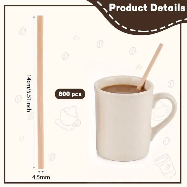 Alt view image 2 of 7 - 800 Wooden Coffee Stirrers, 5.5 Inch Stir Sticks For Hot And Cold Drinks | Smooth Burr-Free Wood, Sturdy In Hot Drinks, Odor-Free, For Coffee Tea Milk, Home Office Cafe Use