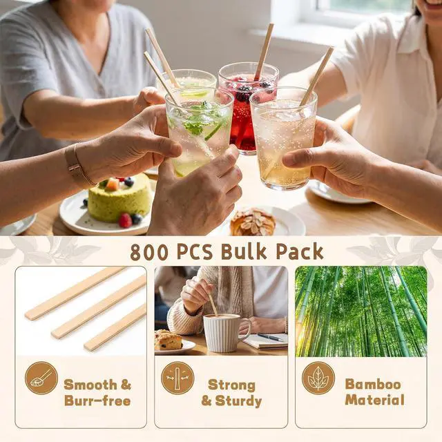 Alt view image 3 of 7 - 800 Wooden Coffee Stirrers, 5.5 Inch Stir Sticks For Hot And Cold Drinks | Smooth Burr-Free Wood, Sturdy In Hot Drinks, Odor-Free, For Coffee Tea Milk, Home Office Cafe Use