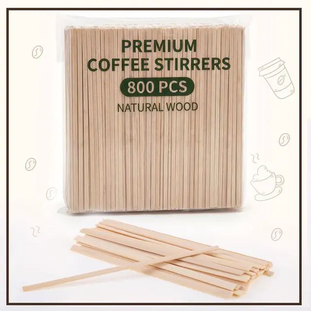 Alt view image 7 of 7 - 800 Wooden Coffee Stirrers, 5.5 Inch Stir Sticks For Hot And Cold Drinks | Smooth Burr-Free Wood, Sturdy In Hot Drinks, Odor-Free, For Coffee Tea Milk, Home Office Cafe Use
