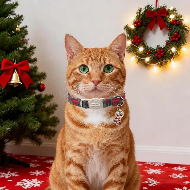 Alt view image 6 of 6 - Unique style paws 2 Pack Christmas Kitten Collar Breakaway with Bell&Pendant, Adjustable Safety Red Green Scottish Plaid Cat Cotton Collar for Girl Boy Cat and Small Pet
