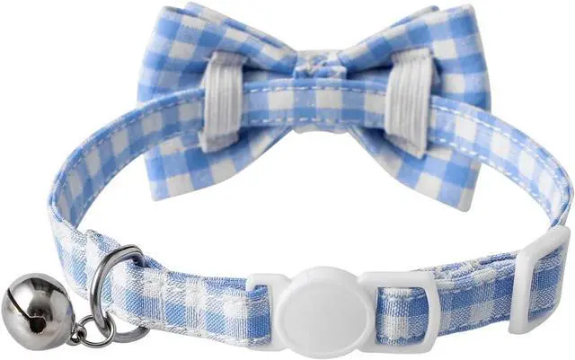 Alt view image 2 of 7 - AIITLE Breakaway Cat Collar with Bow Tie, Detachable Kitten Collars, Blue | Quick-Release Safety Buckle, Adjustable Collars, Plaid Pattern, Lightweight, for Kittens, Daily Wear, Parties, Holidays