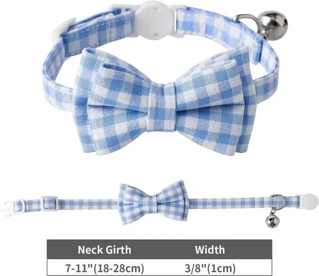 Alt view image 3 of 7 - AIITLE Breakaway Cat Collar with Bow Tie, Detachable Kitten Collars, Blue | Quick-Release Safety Buckle, Adjustable Collars, Plaid Pattern, Lightweight, for Kittens, Daily Wear, Parties, Holidays