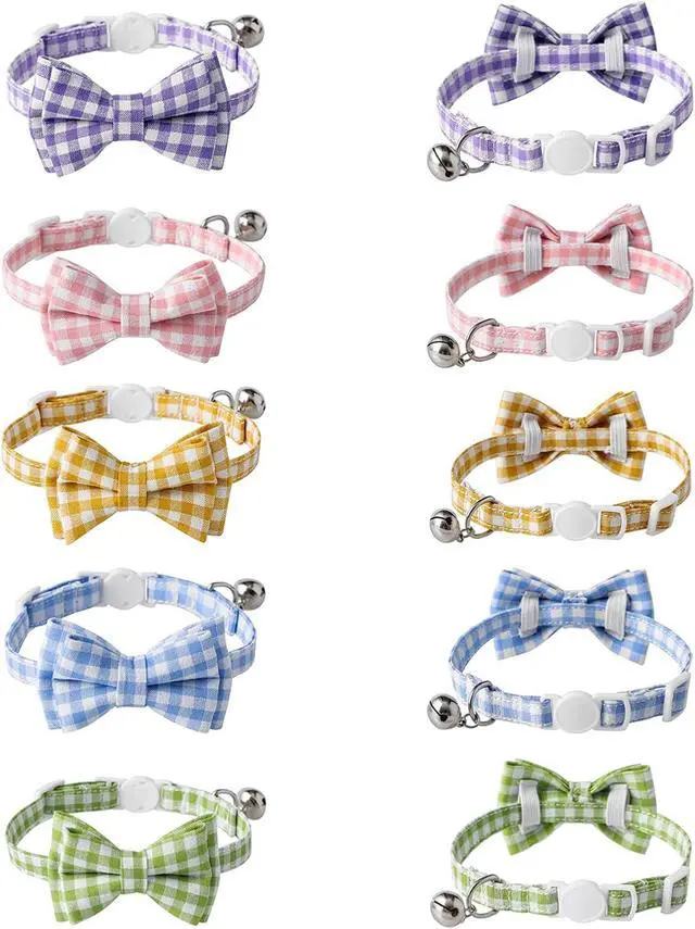 Alt view image 7 of 7 - AIITLE Breakaway Cat Collar with Bow Tie, Detachable Kitten Collars, Blue | Quick-Release Safety Buckle, Adjustable Collars, Plaid Pattern, Lightweight, for Kittens, Daily Wear, Parties, Holidays