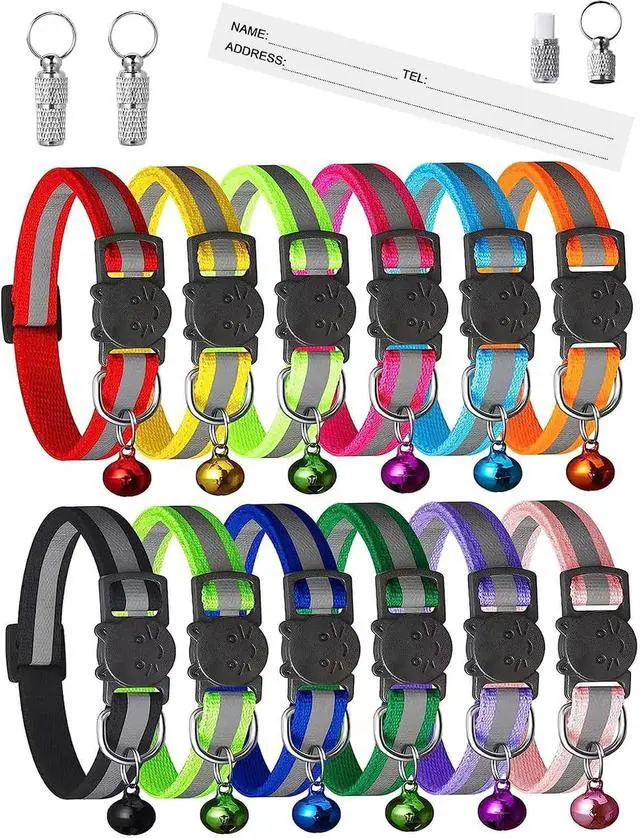 Main image of Extodry 14 Pack Set Kitten Collars Breakaway with Bells,Reflective Safety Cat Collar,Ideal for Puppy, Girl Boy Cats,with Name Tag,Adjustable for Small Animal,Pet Supplies(12 Colors & 2 ID Tags)