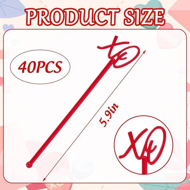 Alt view image 2 of 7 - FYSUIMU 40 Pcs Valentine's Day Drink Stirrers Stir Sticks Red Pink XO Reusable Cocktail Coffee Beverage Swizzle Sticks for Hot Cocoa Chocolate Bar Supplies Home Party Decor