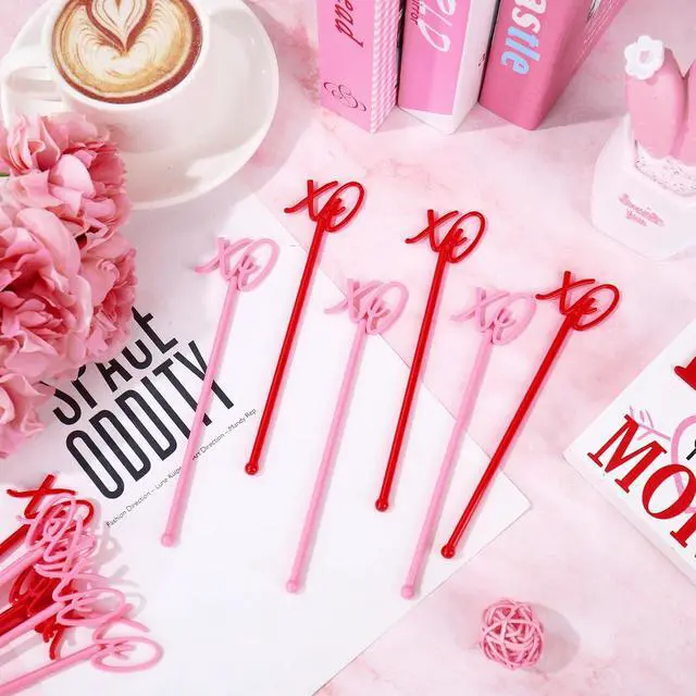 Alt view image 3 of 7 - FYSUIMU 40 Pcs Valentine's Day Drink Stirrers Stir Sticks Red Pink XO Reusable Cocktail Coffee Beverage Swizzle Sticks for Hot Cocoa Chocolate Bar Supplies Home Party Decor