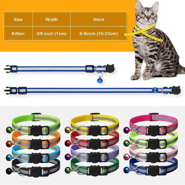 Alt view image 7 of 7 - Extodry 14 Pack Set Kitten Collars Breakaway with Bells,Reflective Safety Cat Collar,Ideal for Puppy, Girl Boy Cats,with Name Tag,Adjustable for Small Animal,Pet Supplies(12 Colors & 2 ID Tags)