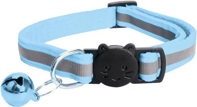 Main image of MJIYA Reflective Cat Collar with Bell, Breakaway Grid Collar with Plastic Buckle, Girl Boy Pet Kitty Collars Adjustable 7.5-12.5 Inch (Light Blue)