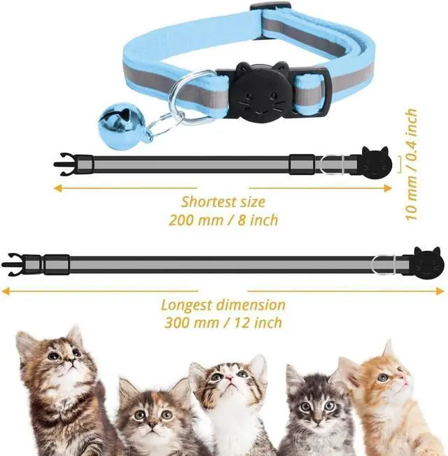 Alt view image 2 of 7 - MJIYA Reflective Cat Collar with Bell, Breakaway Grid Collar with Plastic Buckle, Girl Boy Pet Kitty Collars Adjustable 7.5-12.5 Inch (Light Blue)