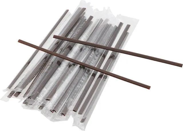 Main image of 100 Individually Wrapped 7in Disposable Coffee Straw Stirrers, Three Hole Design, BPA Free, Plastic, Coffee Color
