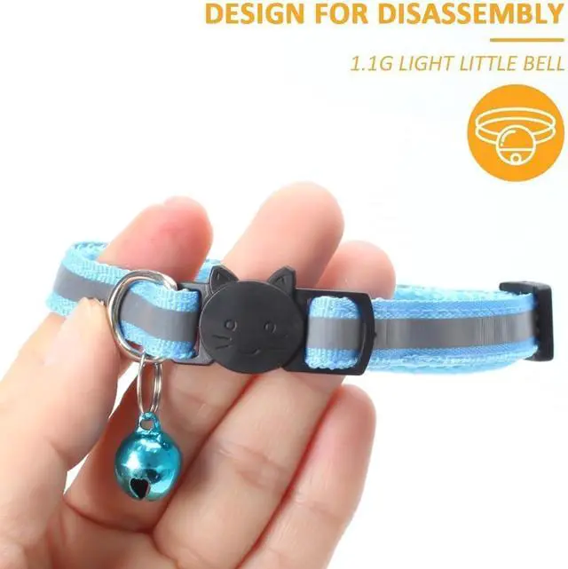 Alt view image 3 of 7 - MJIYA Reflective Cat Collar with Bell, Breakaway Grid Collar with Plastic Buckle, Girl Boy Pet Kitty Collars Adjustable 7.5-12.5 Inch (Light Blue)