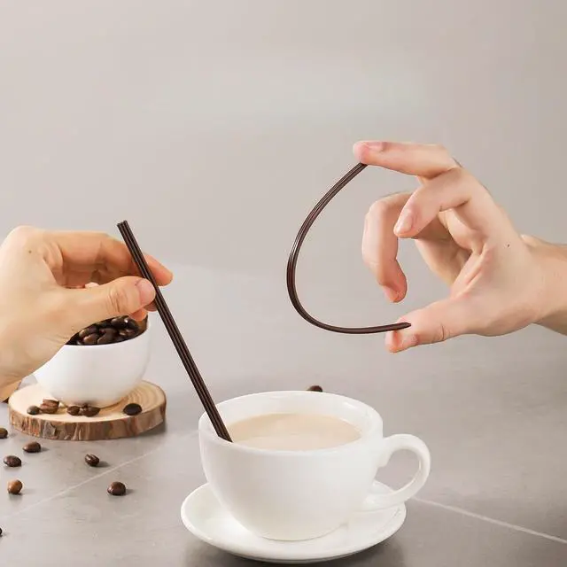 Alt view image 3 of 7 - 100 Individually Wrapped 7in Disposable Coffee Straw Stirrers, Three Hole Design, BPA Free, Plastic, Coffee Color