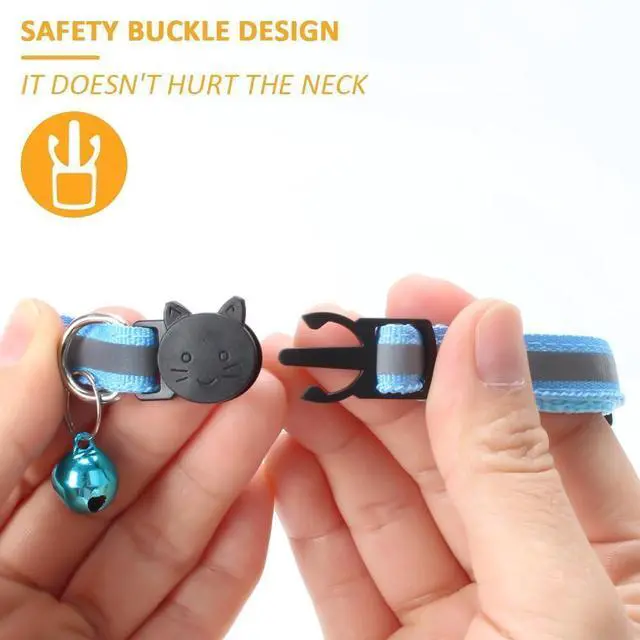Alt view image 4 of 7 - MJIYA Reflective Cat Collar with Bell, Breakaway Grid Collar with Plastic Buckle, Girl Boy Pet Kitty Collars Adjustable 7.5-12.5 Inch (Light Blue)