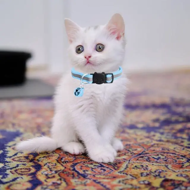Alt view image 7 of 7 - MJIYA Reflective Cat Collar with Bell, Breakaway Grid Collar with Plastic Buckle, Girl Boy Pet Kitty Collars Adjustable 7.5-12.5 Inch (Light Blue)