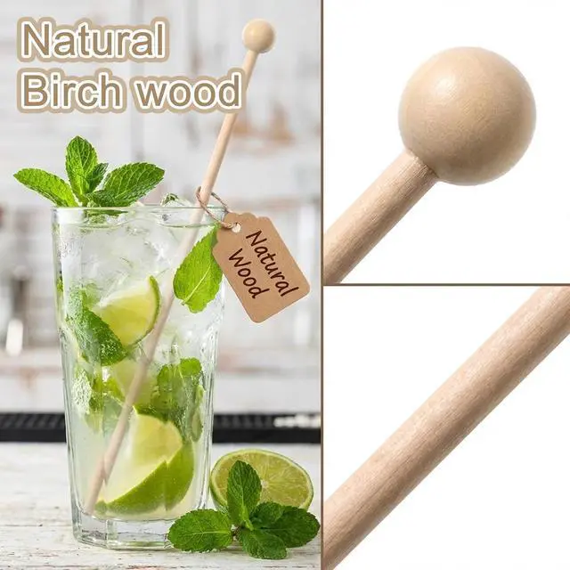 Alt view image 3 of 7 - 120 Pack Rock Candy Sticks, 6 Inch Wood Cake Sticks with Ball, Wooden Drink Stirrers Swizzles Stick for Hard Rock Candy Chocolate Lollipop
