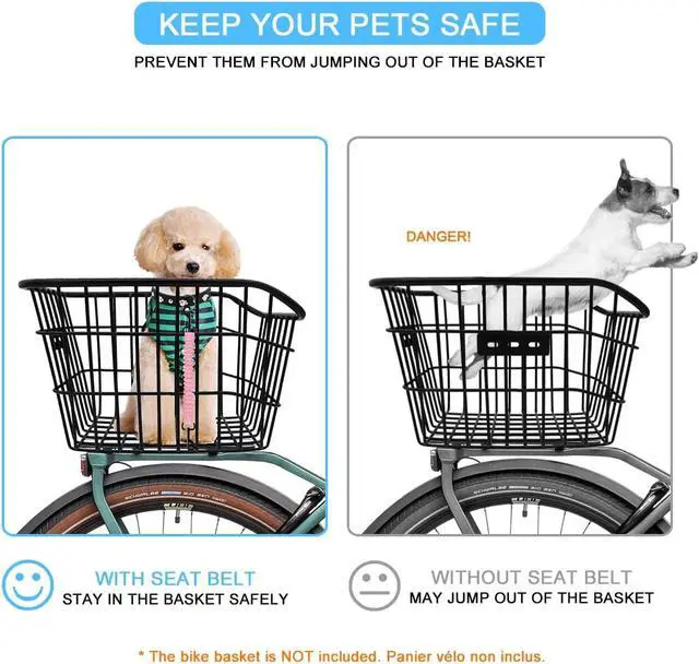 Alt view image 2 of 7 - Dog Seat Belt for Bike Basket, Shock Absorbing Lead Bicycle Safety Leash | Unique Quick-lock Device Fits Most Baskets, Elastic Buffer Prevents Your Pet from Choking, with Reflective Strips